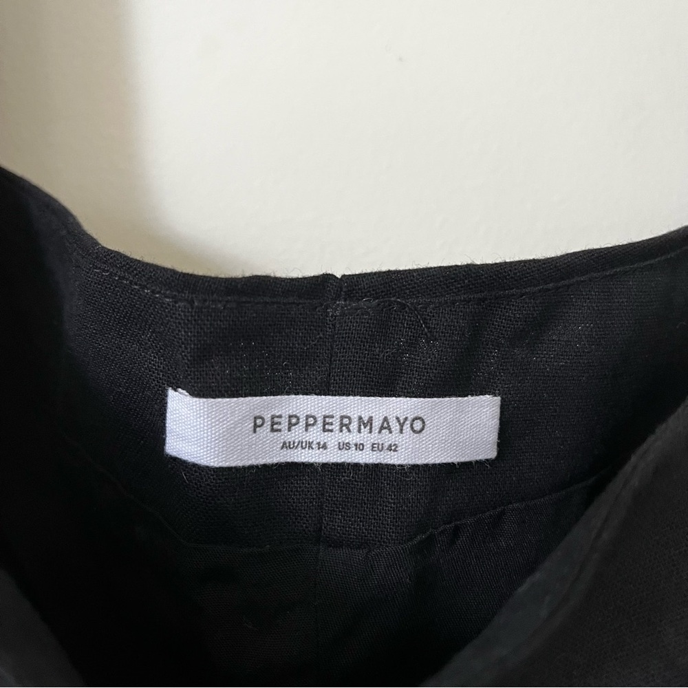 Peppermayo Cadence Linen Blend Square Neckline Mini Dress Black US 10 - Picture 8 of 12